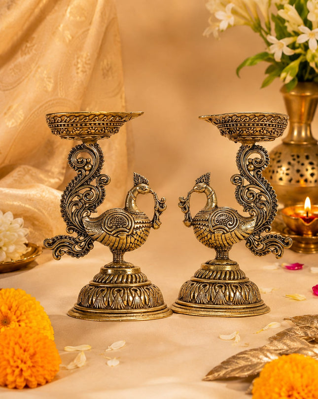 Brass Annapakshi with Diya - Set of 2 - WL4915