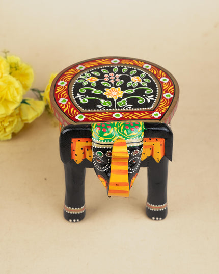 Hand Painted Elephant Stool - Black - 8 inch - WL5220