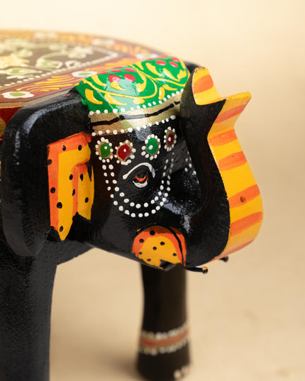 Hand Painted Elephant Stool - Black - 8 inch - WL5220