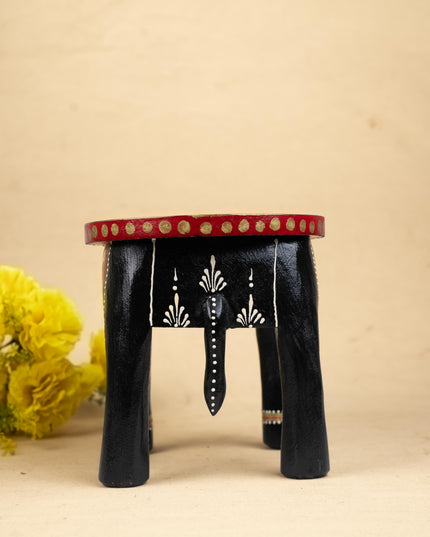 Hand Painted Elephant Stool - Black - 8 inch - WL5220