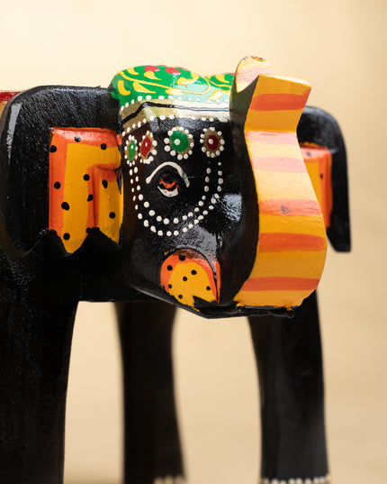 Hand Painted Elephant Stool - Black - 8 inch - WL5220