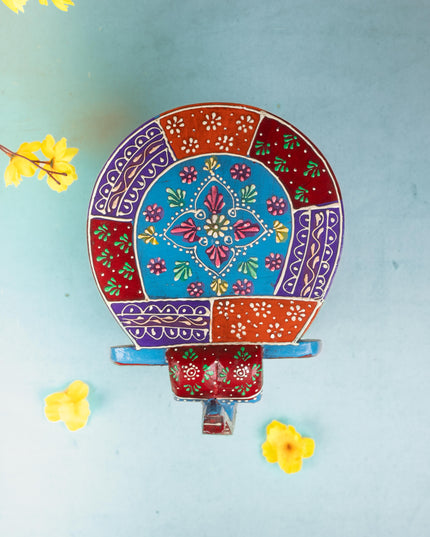 Hand Painted Elephant Stool - Blue - 8 inch - WL5222