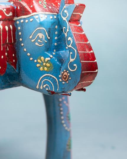 Hand Painted Elephant Stool - Blue - 8 inch - WL5222