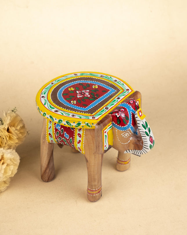 Hand Painted Elephant Stool - 8 inch - WL5223