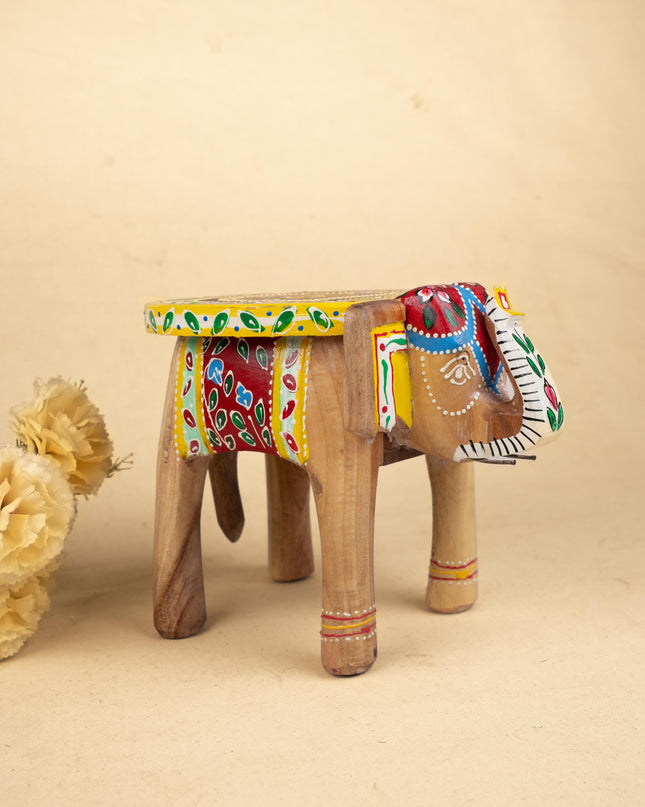 Hand Painted Elephant Stool - 8 inch - WL5223