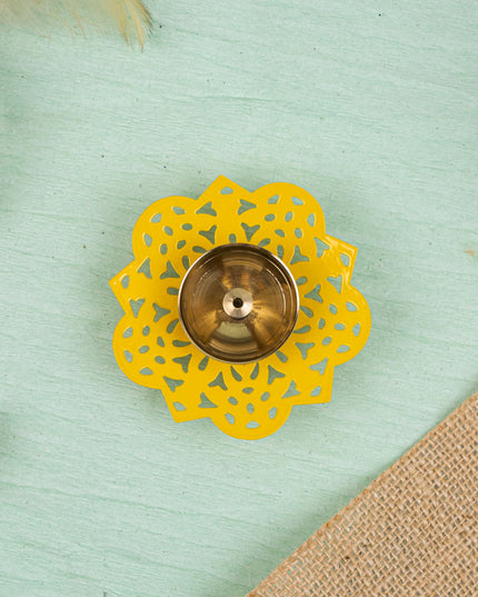 Hand Painted Brass Flower Shaped Diya - WBG1826-2