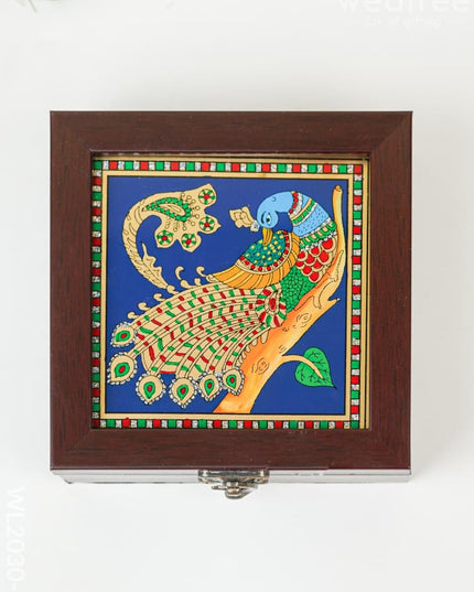 Acrylic Reverse Picture Jewellery Box - Tanjore Art Peacock1 Wl2030-4 Organizers