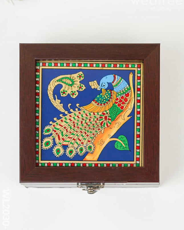 Acrylic Reverse Picture Jewellery Box - Tanjore Art Peacock1 Wl2030-4 Organizers