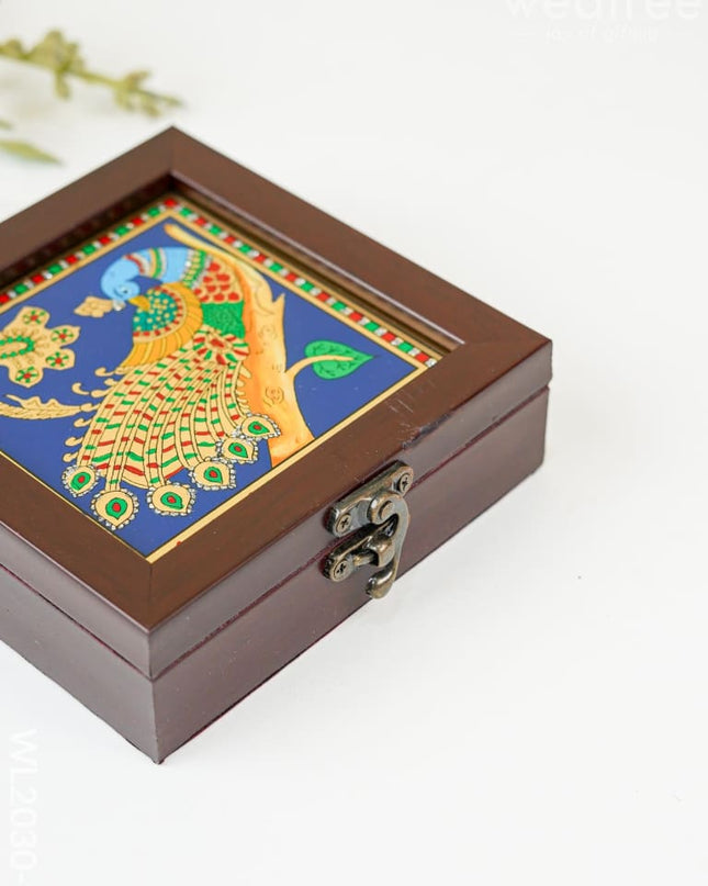 Acrylic Reverse Picture Jewellery Box - Tanjore Art Peacock1 Wl2030-4 Organizers