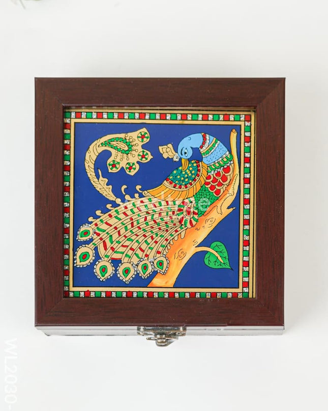 Acrylic Reverse Picture Jewellery Box - Tanjore Art Peacock1 Wl2030-4 Organizers