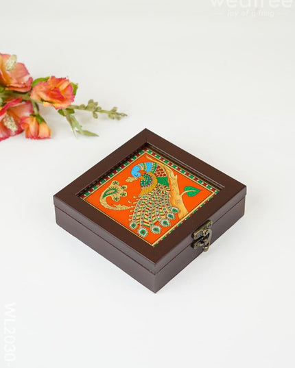 Acrylic Reverse Picture Jewellery Box - Tanjore Art Peacock1 Wl2030-4 Organizers
