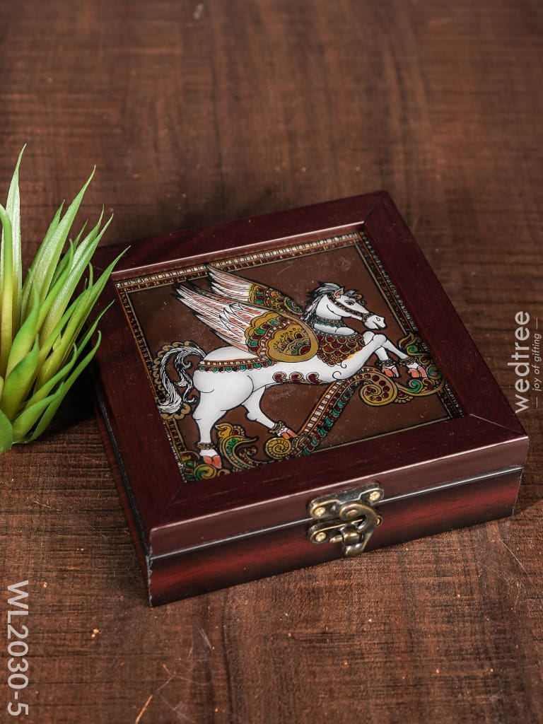 Acrylic Reverse Picture Jewelry Box - Tanjore Art Horse Wl2030-5 Organizers
