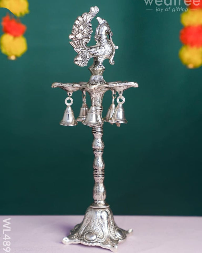 White Annapakshi Kuthu Vilaku with Diya - 16 inch - WL4894 White Metal