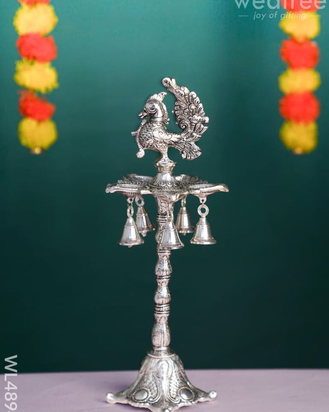 White Annapakshi Kuthu Vilaku with Diya - 16 inch - WL4894 White Metal