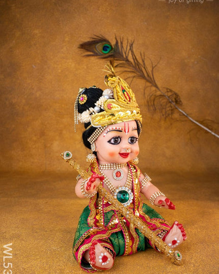 Baby Krishna with Flute Doll - 11 inch - WL5372 - Dolls