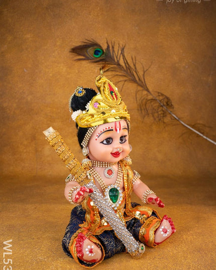 Baby Krishna with Flute Doll - 11 inch - WL5372 - Dolls