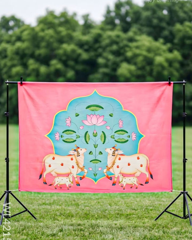 Back Drop - Lotus with Cow Design - WL4215-6 - Backdrops