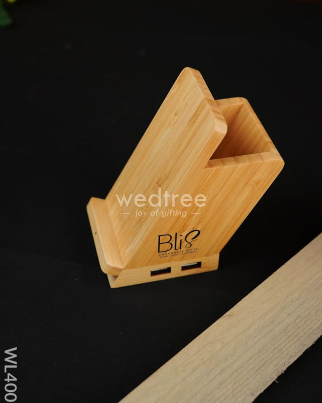 Bamboo Wireless Charger Usb Hub With Penstand - 15W Wl4003 Personalised Gifts