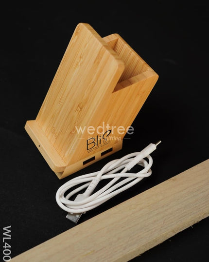 Bamboo Wireless Charger Usb Hub With Penstand - 15W Wl4003 Personalised Gifts