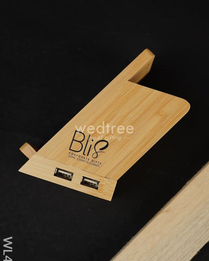 Bamboo Wireless Charger Usb Hub With Penstand - 15W Wl4003 Personalised Gifts
