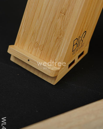 Bamboo Wireless Charger Usb Hub With Penstand - 15W Wl4003 Personalised Gifts