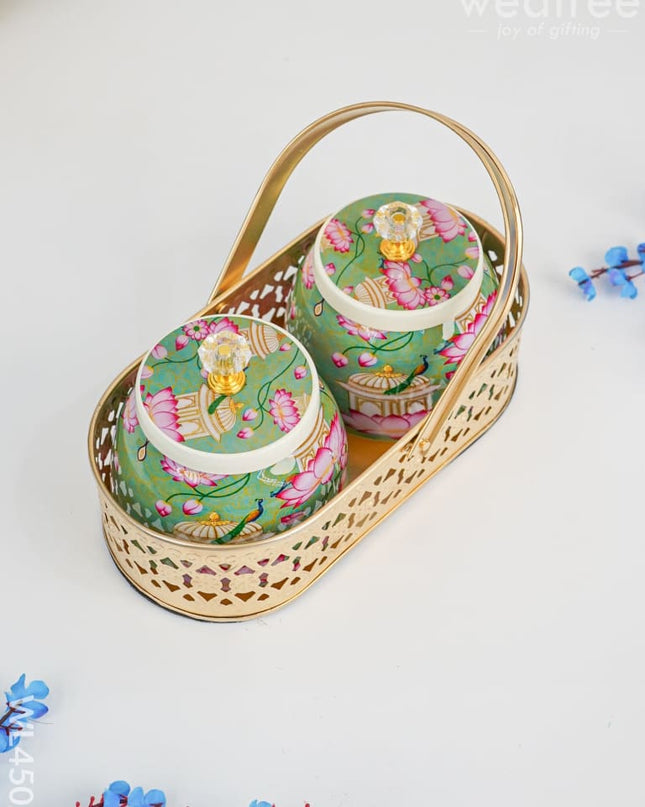 Basket With Tin Jar - Wl4502 Metal Decor Utility