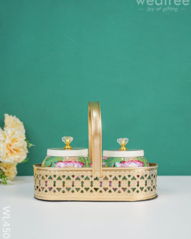 Basket With Tin Jar - Wl4502 Metal Decor Utility