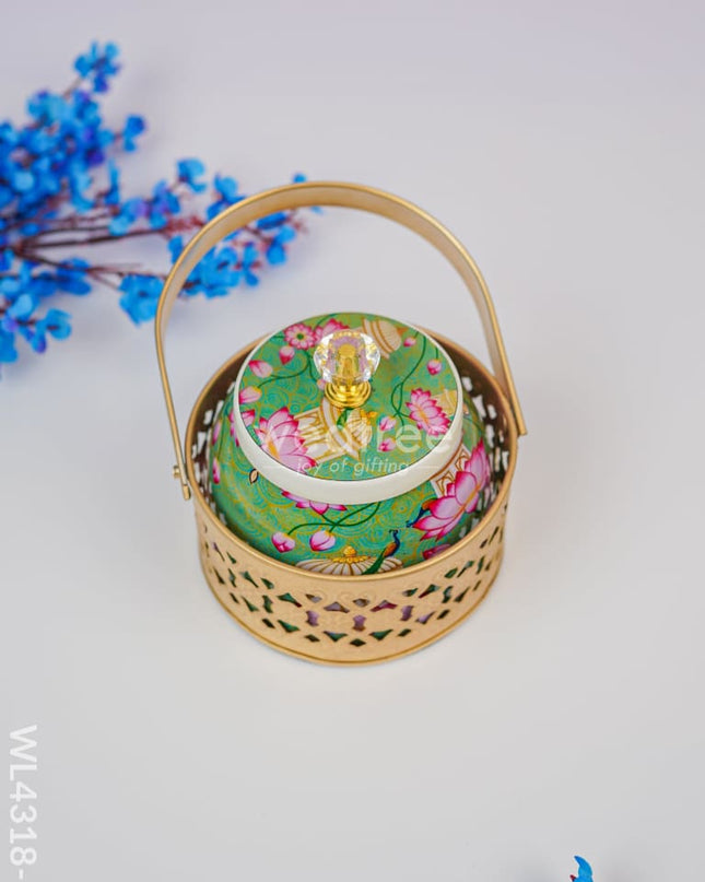 Basket With Tin Jar - Wl4318 Metal Decor Utility