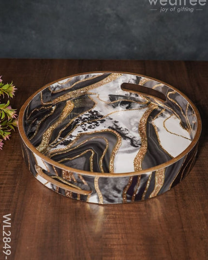 Black & Gold Abstract Digital Printed Tray - Set Of 3 Wl2849 Big Wooden Trays