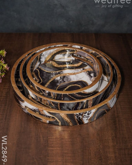Black & Gold Abstract Digital Printed Tray - Set Of 3 Wl2849 Wooden Trays