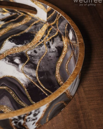 Black & Gold Abstract Digital Printed Tray - Set Of 3 Wl2849 Wooden Trays