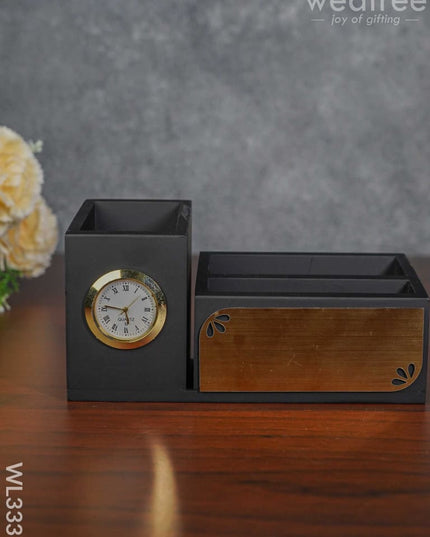 Black Matte Finish Pen Stand With Clock - Wl3337 Corporate Gifts
