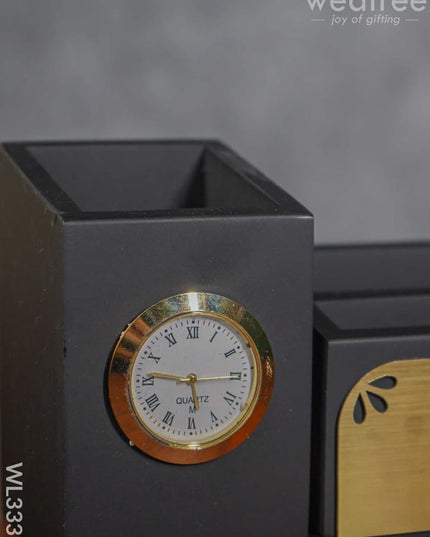 Black Matte Finish Pen Stand With Clock - Wl3337 Corporate Gifts