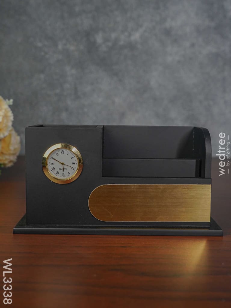 Black Matte Finish Pen Stand With Clock - Wl3338 Corporate Gifts