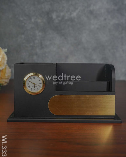 Black Matte Finish Pen Stand With Clock - Wl3338 Corporate Gifts