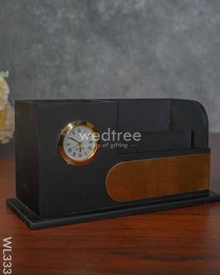 Black Matte Finish Pen Stand With Clock - Wl3338 Corporate Gifts