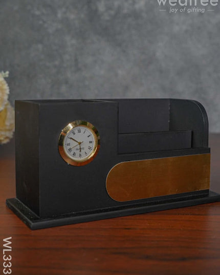 Black Matte Finish Pen Stand With Clock - Wl3338 Corporate Gifts