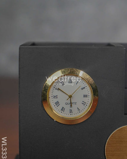 Black Matte Finish Pen Stand With Clock - Wl3338 Corporate Gifts