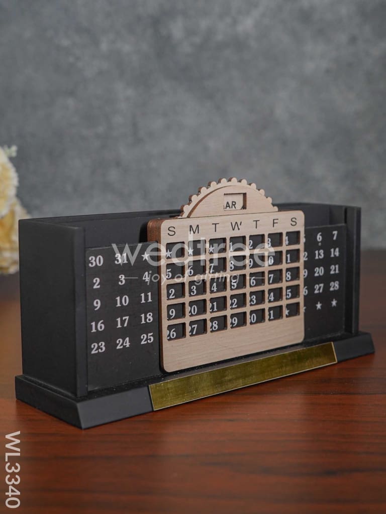 Black Matte Finish Pen Stand With Infinite Calender - Wl3340 Corporate Gifts