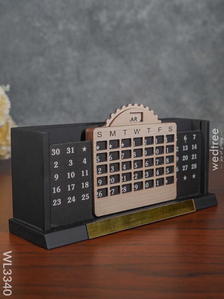 Black Matte Finish Pen Stand With Infinite Calender - Wl3340 Corporate Gifts