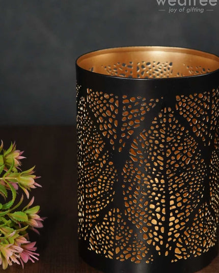 Black Matte Votive In Jhaali Pattern - Wbg0962 Candles