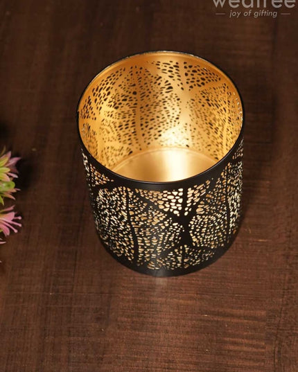 Black Matte Votive In Jhaali Pattern - Wbg0962 Candles