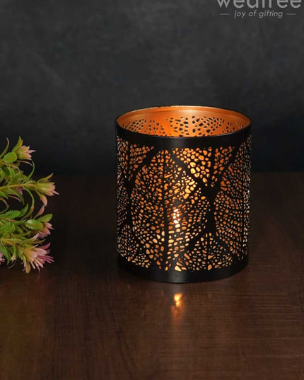 Black Matte Votive In Jhaali Pattern - Wbg0962 Candles