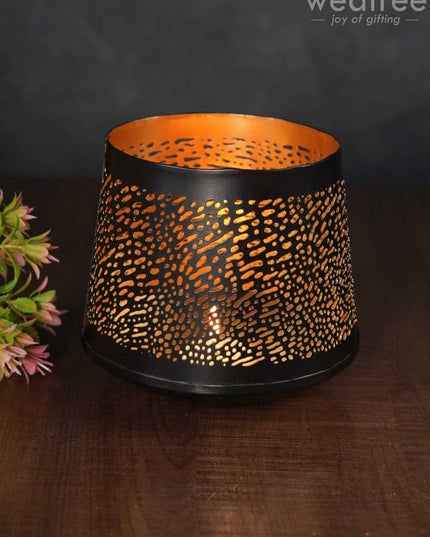 Black Matte Votive In Jhaali Pattern - Wl3118 Candles And Votives