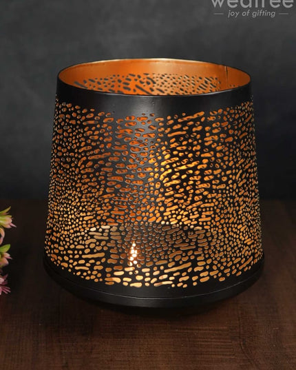 Black Matte Votive In Jhaali Pattern - Wl3118 Candles And Votives