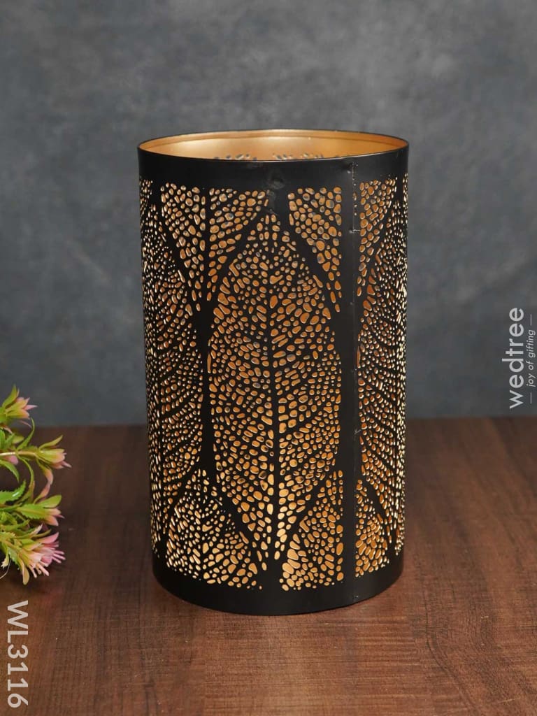 Black Matte Votive In Leaf Design Jhaali Pattern - Big Wl3116 Candles And Votives