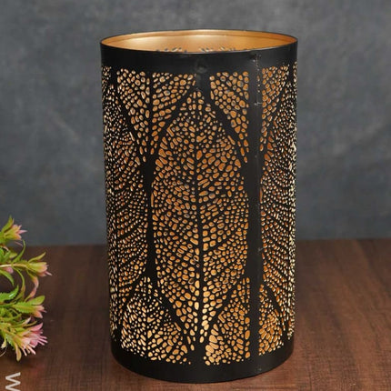 Black Matte Votive In Leaf Design Jhaali Pattern - Big Wl3116 Candles And Votives