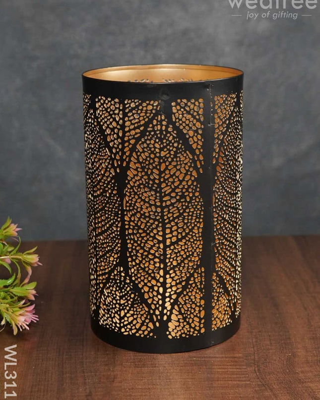 Black Matte Votive In Leaf Design Jhaali Pattern - Big Wl3116 Candles And Votives