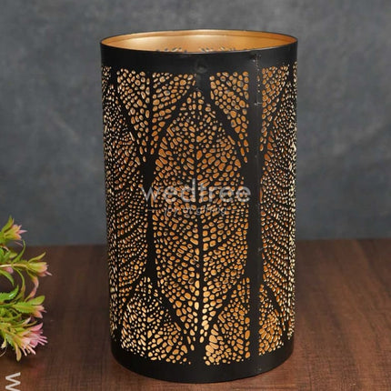 Black Matte Votive In Leaf Design Jhaali Pattern - Big Wl3116 Candles And Votives