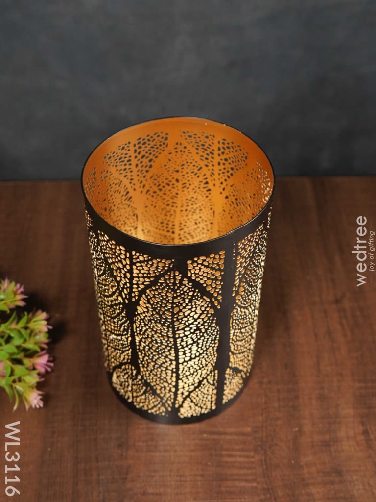 Black Matte Votive In Leaf Design Jhaali Pattern - Big Wl3116 Candles And Votives